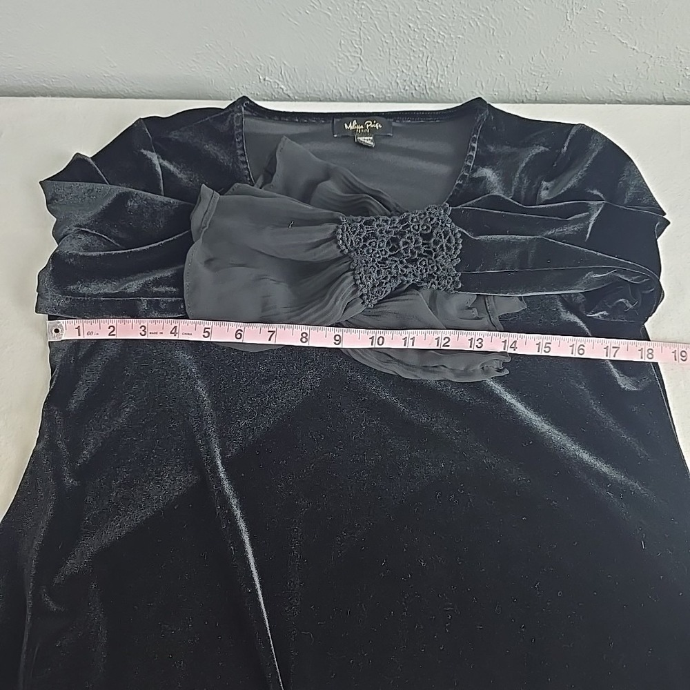 Melissa Paige Velvet Asym Whimsigoth Bell Sleeve Tunic Top Petite Med Black - Picture 3 of 8